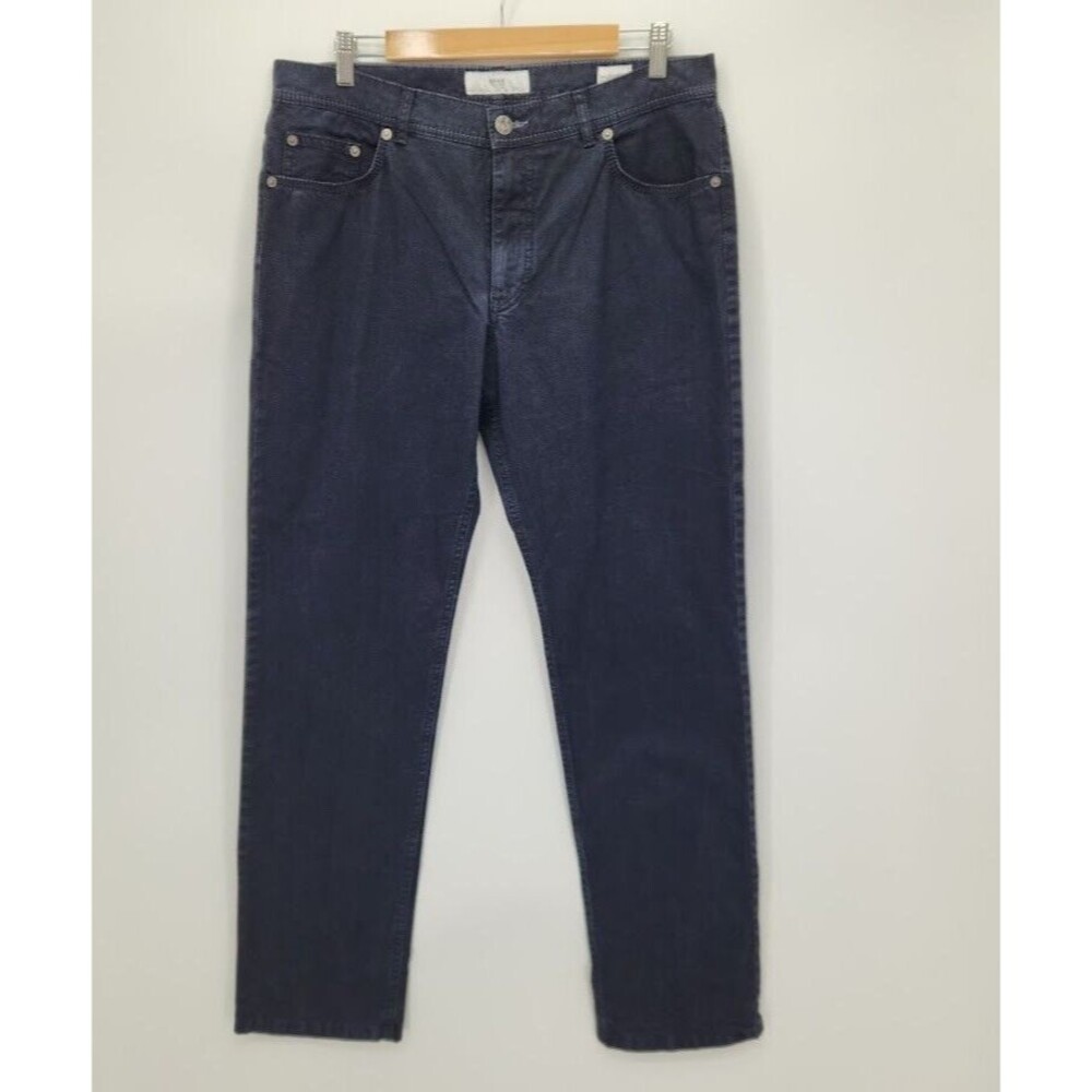 Brax Mens Cooper Fancy Chino Pants Navy Blue Micro Windowpane Size 36x32